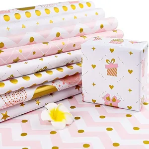 Lot de rouleaux de papier cadeau rose or pour anniversaire fête emballage, papier déco.