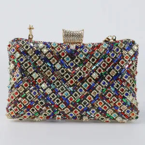 Multicolored crystal evening clutch bag luxury rhinestone women party dress purse handbag