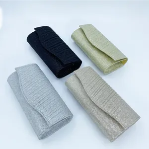 Glitter pleated evening clutch bag set for women, elegant party shoulder bag in four colors.