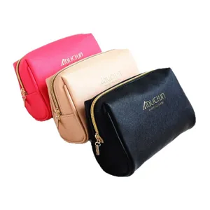 Saffiano leather cosmetic bag for women, stylish multi-color portable makeup storage pouch.