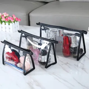Transparent waterproof cosmetic bag, portable travel makeup organizer, large capacity.