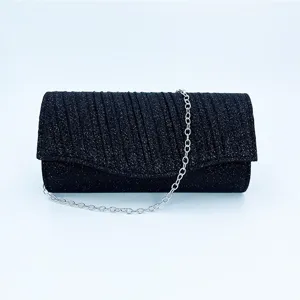 Black glitter clutch bag for women evening party wedding prom shoulder chain bag hand bag