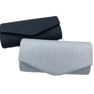 Glitter evening clutch bag for women, elegant shoulder bag and party purse in black and silver.