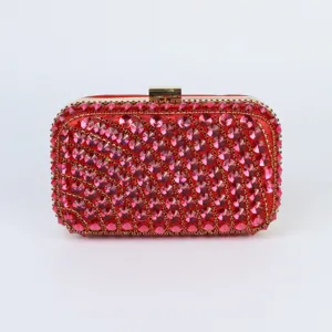Stunning red rhinestone evening clutch bag for women, perfect for parties and formal events.