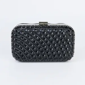 Black rhinestone evening clutch bag for women, elegant luxury party wedding bridal purse bag.