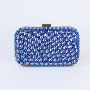 Gorgeous blue crystal evening clutch bag for women, elegant rhinestone party handbag main photo.