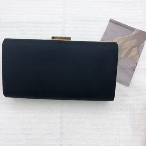 Black satin evening clutch bag with metal clasp for women elegant wedding party purse
