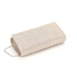 Borsa da sera brillante da donna, elegante borsetta da festa con tracolla in catena di metallo.