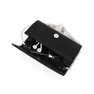 Borsa da sera nera glitterata con catena per donna, elegante borsetta da festa capienza.