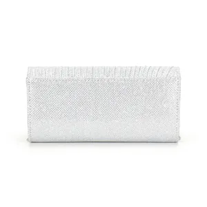Borsa da sera pochette glitter argento per donna, elegante borsetta per feste e matrimoni.