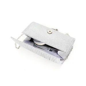 Borsa a tracolla da sera con glitter argentati per donna, elegante borsa da festa.
