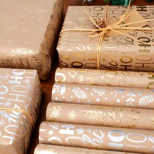 Christmas wrapping paper rolls kraft paper vintage gold foil holiday gift wrap supplies main image