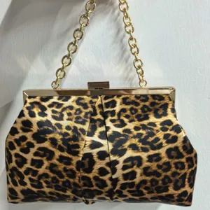 Leopard Print Evening Clutch Bag Gold Chain Women Handbag Party Prom Shoulder Bag