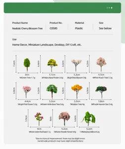Größentabelle für künstliche Miniaturbäume, Mikro-Landschafts-Pflanzendekorationsdetails.