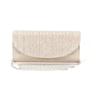 Elegant glitter evening clutch bag with silver chain strap for parties, weddings and banquets.