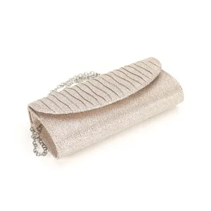 Elegant gold glitter evening clutch bag with chain strap for wedding party and formal dress.
