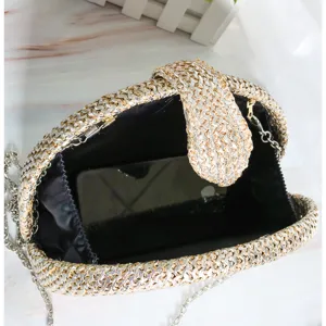 Vrouwen metallisch geweven avondclutch tas stijlvolle schouderketting tas feest handtas
