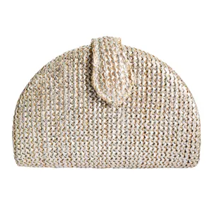 Elegante metalen geweven avondtas tas voor dames, stijlvolle feestpouch met veilige klepsluiting.
