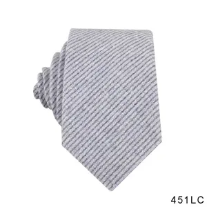Men casual striped linen necktie detailed shot, grey textured woven fabric neckwear.
