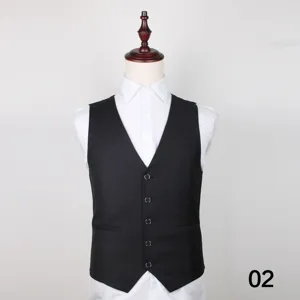 Men's black suit vest classic formal business waistcoat detail view for wedding office wear.