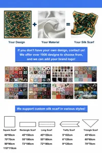 Aangepaste zijden sjaal maattabel en ontwerptopties voor verschillende stijlen.