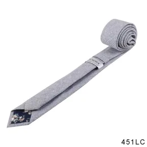 Men's casual grey striped necktie with floral inner lining, slim business fashion tie.