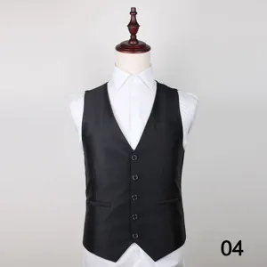 Men's classic black suit vest with buttons, formal business waistcoat detail view 04.