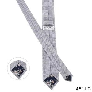 Men's casual striped cotton linen necktie with floral tipping design for business and formal wear