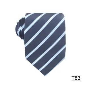 Classic navy blue men's business tie featuring elegant light blue diagonal stripes for formal wear.