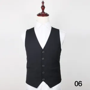 Men's black suit vest formal waistcoat business casual sleeveless jacket with buttons.