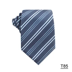 Men's classic business striped necktie detail view, premium silk texture design style.