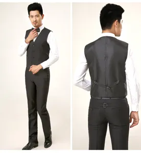 Detail view of mens slim fit suit waistcoat, elegant formal wear showcasing design features.