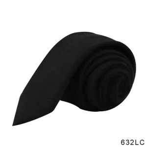 Classic black men's formal tie rolled up, stylish solid color design for business attire.