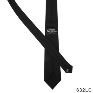 Classic solid black men's necktie with brand label, elegant business formal wear accessory.