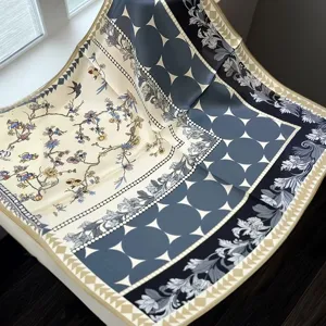 Luxury silk scarf for women, elegant baroque polka dot square silk scarf for handbag.