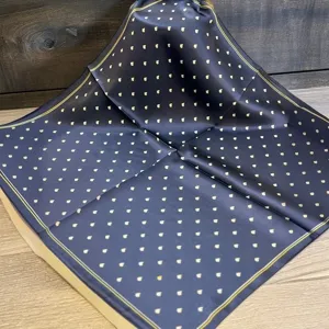 Silk square scarf navy blue small neckerchief elegant vintage style women fashion accessory 55x55