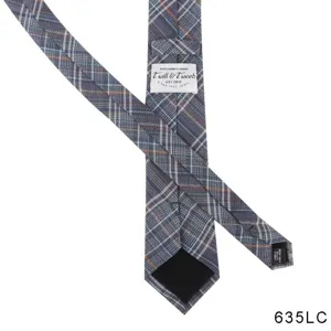 Men's casual plaid linen necktie, stylish blue tweed tie for formal business wear.