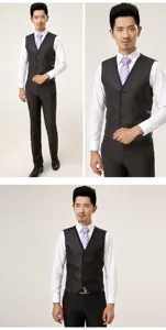 Men's slim fit suit vest formal business waistcoat with white shirt and tie for professional look