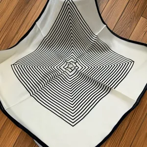 Elegant black and white striped silk square scarf for women, classic 55x55cm neckerchief.