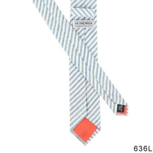 Men's casual striped tie blue white cotton linen handmade necktie business formal wear