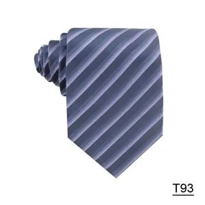 Detailed view of striped men necktie, classic diagonal pattern, elegant fabric texture closeup.