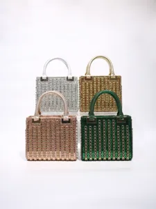 Women Rhinestone Evening Bag Luxury Metallic Handle Clutch Purse Sparkly Crystal Crossbody Handbag For Wedding Banquet