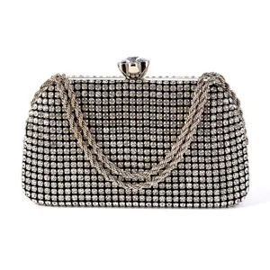Sparkling rhinestone evening clutch bag with chain strap and crystal lock for bridal party.