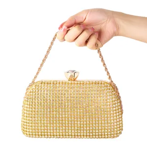 Rhinestone evening bag for women, luxury crystal clutch with chain strap for bridal and party.