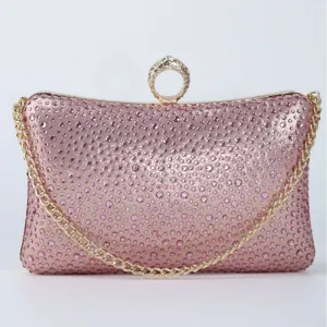Women Luxury Rhinestone Evening Bag Metallic Ring Handle Clutch Purse Sparkling Diamond Party Wedding Banquet Handbag