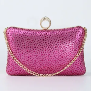 Stunning rhinestone evening clutch bag with gold chain and ring clasp for women party.