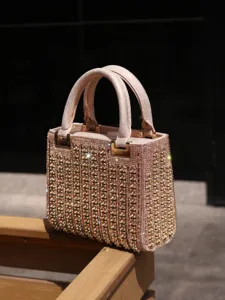 Sparkling rhinestone evening handbag for women, luxury crystal top handle tote bag for party.