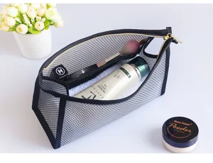 Sac de maquillage en filet noir grande capacité trousse de toilette de voyage organisateur