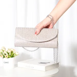 Elegant sparkly evening clutch bag with chain strap for women weddings and evening parties
