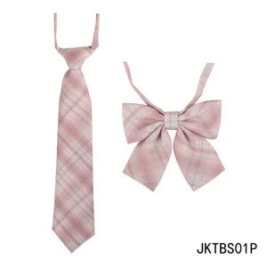 Ensemble cravate et nœud papillon écossais rose, accessoires de cravate style JK japonais.